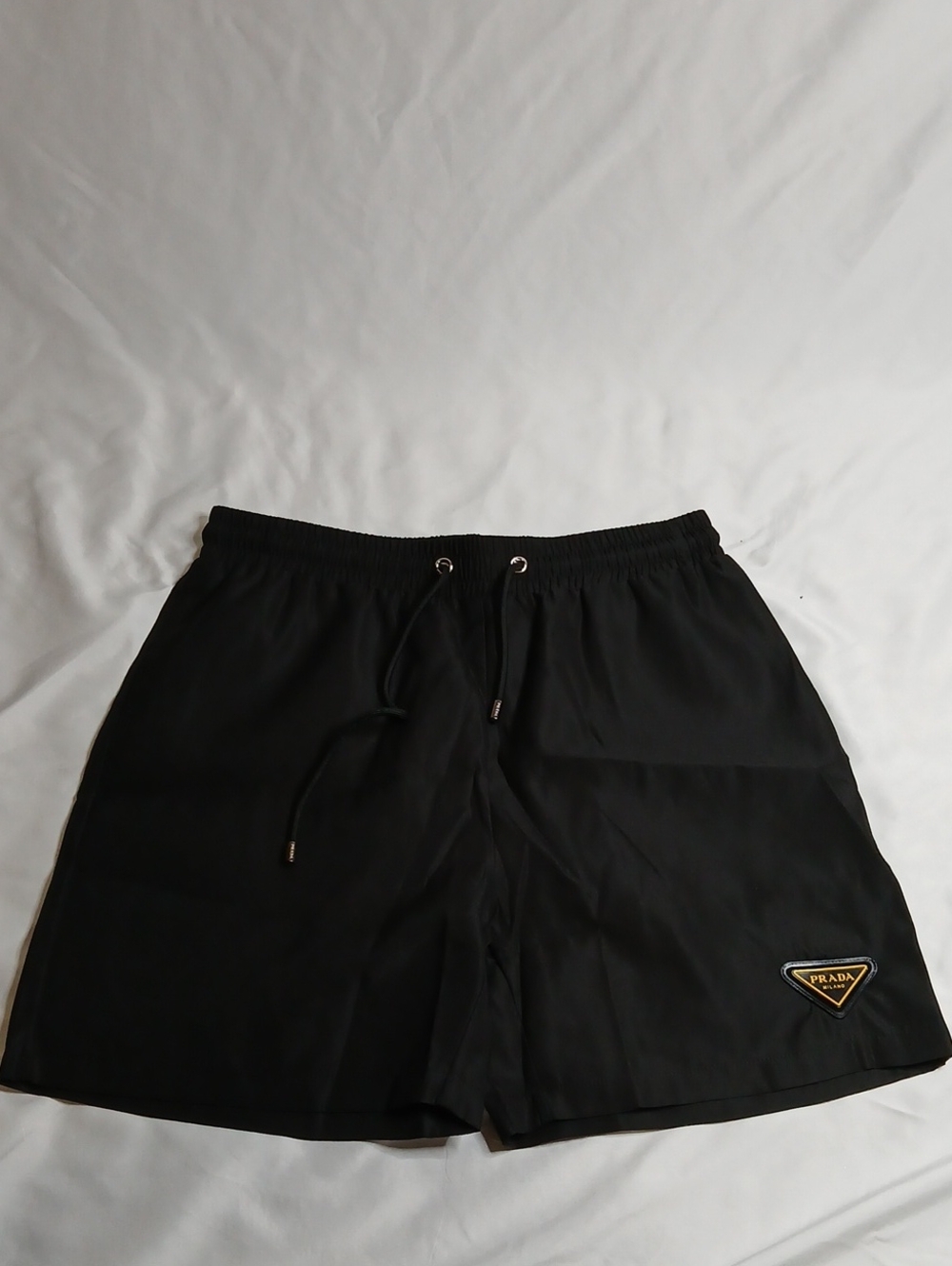 Prada Black Logo Patch Drawstring Shorts